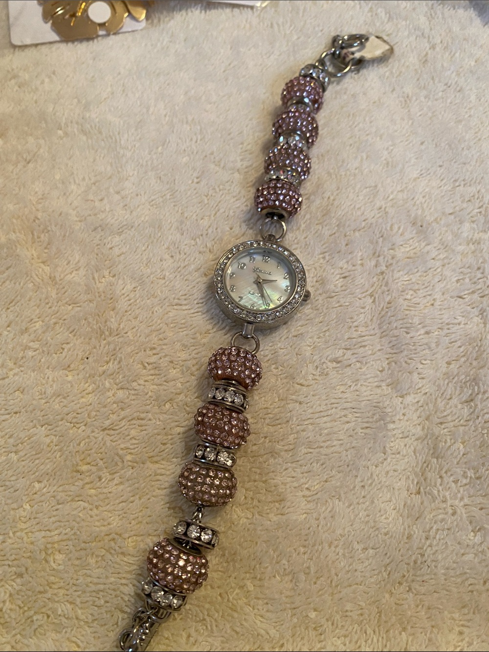 Women's Geneva Pink Beaded Crystal Watch Bracelet